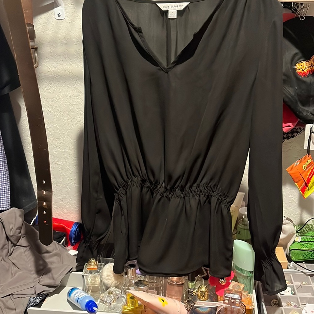 Chiffon Peplum Long Sleeve Ruched Top